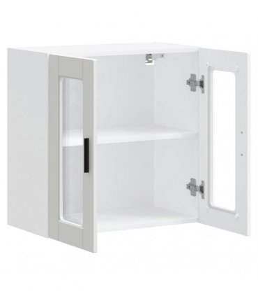 vidaXL Kitchen Wall Cabinet with Glass Door Porto White — Size: 60 x 31 x 60 cm, Model: 1x wall glass cabinet (2 doors)