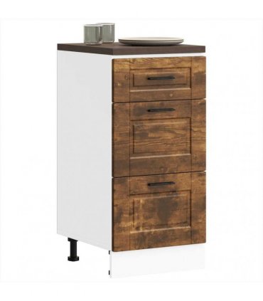 vidaXL Kitchen Base Cabinet Porto Smoked Oak Engineered Wood — Size: 40 x 46 x 81.5 cm, Model: 1x bottom cabinet (3 drawers)