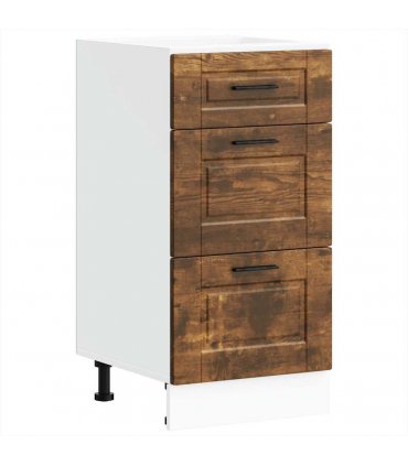 vidaXL Kitchen Base Cabinet Porto Smoked Oak Engineered Wood — Size: 40 x 46 x 81.5 cm, Model: 1x bottom cabinet (3 drawers)