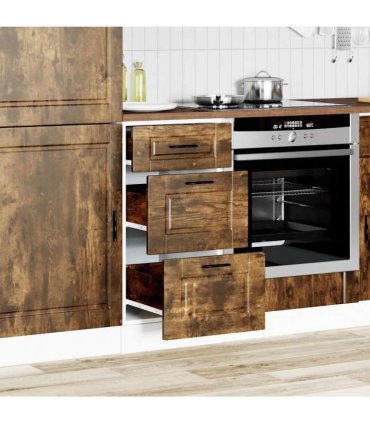 vidaXL Kitchen Base Cabinet Porto Smoked Oak Engineered Wood — Size: 40 x 46 x 81.5 cm, Model: 1x bottom cabinet (3 drawers)