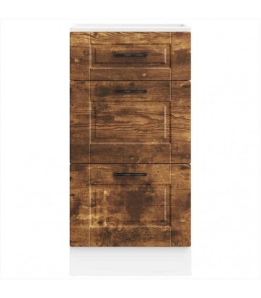 vidaXL Kitchen Base Cabinet Porto Smoked Oak Engineered Wood — Size: 40 x 46 x 81.5 cm, Model: 1x bottom cabinet (3 drawers)