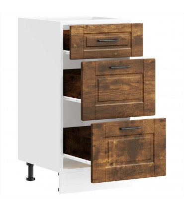 vidaXL Kitchen Base Cabinet Porto Smoked Oak Engineered Wood — Size: 40 x 46 x 81.5 cm, Model: 1x bottom cabinet (3 drawers)