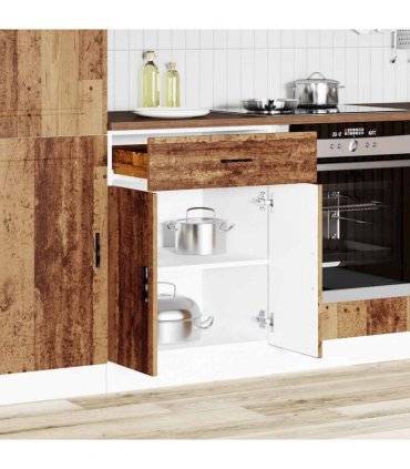 vidaXL Kitchen Base Cabinet Porto Old Wood Engineered Woo — Size: 60 x 46 x 81.5 cm, Model: 1x bottom cabinet (2 doors 1 drawer)