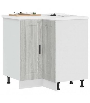 vidaXL Kitchen Corner Base Cabinet Porto Grey Sonoma En — Size: 75.5 x 75.5 x 81.5 cm, Model: 1x corner bottom cabinet (2 doors)