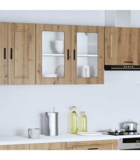 vidaXL Kitchen Wall Cabinet with Glass Door Porto Artisan Oak — Size: 80 x 31 x 60 cm, Model: 1x wall glass cabinet (2 doors)