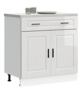 vidaXL Kitchen Base Cabinet Porto High Gloss White Engin — Size: 80 x 46 x 81.5 cm, Model: 1x bottom cabinet (2 doors 2 drawers)