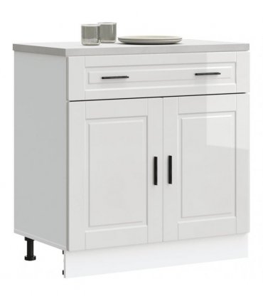 vidaXL Kitchen Base Cabinet Porto High Gloss White Engin — Size: 80 x 46 x 81.5 cm, Model: 1x bottom cabinet (2 doors 2 drawers)
