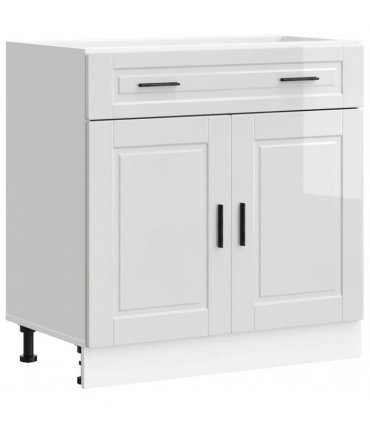 vidaXL Kitchen Base Cabinet Porto High Gloss White Engin — Size: 80 x 46 x 81.5 cm, Model: 1x bottom cabinet (2 doors 2 drawers)