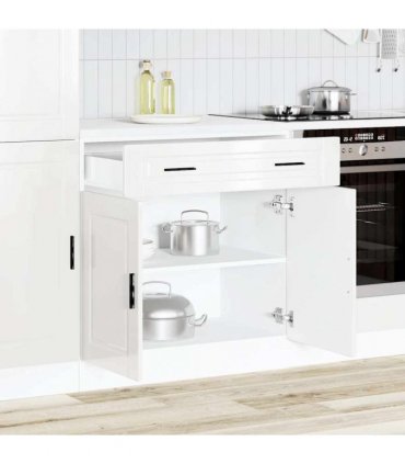 vidaXL Kitchen Base Cabinet Porto High Gloss White Engin — Size: 80 x 46 x 81.5 cm, Model: 1x bottom cabinet (2 doors 2 drawers)