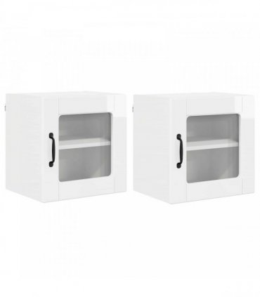 vidaXL Wall Glass Cabinet PORTO 2 pcs High Gloss White 40 x 31 x 40 cm — Model: 2x wall glass cabinet (1 door)
