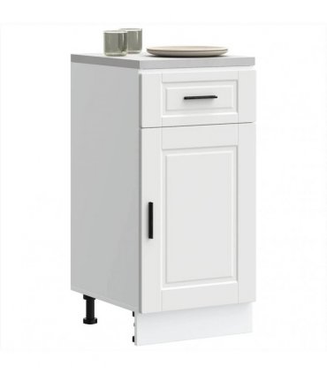 vidaXL Kitchen Base Cabinet Porto White Engineered Wood — Size: 40 x 46 x 81.5 cm, Model: 1x bottom cabinet (1 door 1 drawer)