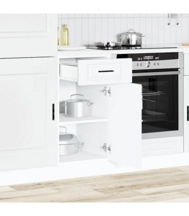 vidaXL Kitchen Base Cabinet Porto White Engineered Wood — Size: 40 x 46 x 81.5 cm, Model: 1x bottom cabinet (1 door 1 drawer)