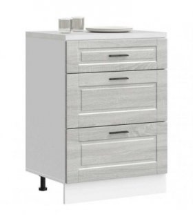 vidaXL Kitchen Base Cabinet Porto Grey Sonoma Engineered Wood — Size: 60 x 46 x 81.5 cm, Model: 1x bottom cabinet (3 drawers)