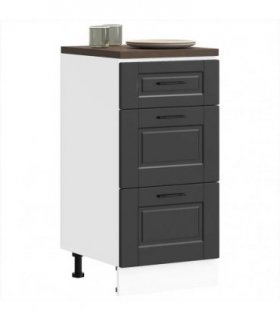 vidaXL Kitchen Base Cabinet "Porto" Black Engineered Wood — Size: 40 x 46 x 81.5 cm, Model: 1x bottom cabinet (3 drawers)