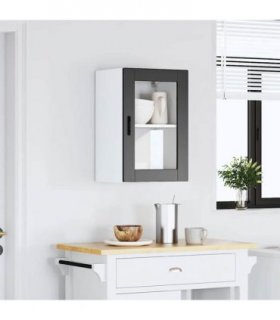 vidaXL Kitchen Wall Cabinet with Glass Door Porto Black — Size: 40 x 31 x 60 cm, Model: 1x wall glass cabinet (1 door)