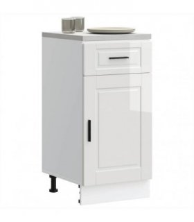 vidaXL Kitchen Base Cabinet Porto High Gloss White Enginee — Size: 40 x 46 x 81.5 cm, Model: 1x bottom cabinet (1 door 1 drawer)