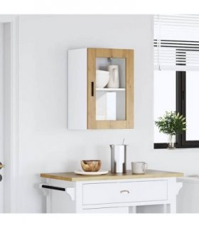 vidaXL Kitchen Wall Cabinet with Glass Door Porto Artisan Oak — Size: 40 x 31 x 60 cm, Model: 1x wall glass cabinet (1 door)