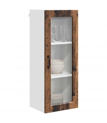vidaXL Wall Glass Cabinet PORTO Old Wood 40 x 31 x 100 cm — Model: 1x wall glass cabinet (1 door)