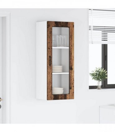 vidaXL Wall Glass Cabinet PORTO Old Wood 40 x 31 x 100 cm — Model: 1x wall glass cabinet (1 door)