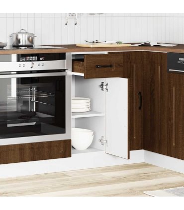 vidaXL Kitchen Base Cabinet Porto Brown Oak Engineered Woo — Size: 30 x 46 x 81.5 cm, Model: 1x bottom cabinet (1 door 1 drawer)