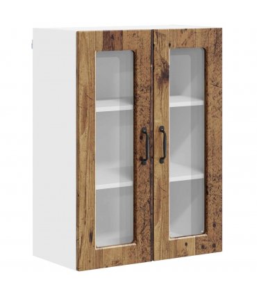 vidaXL Wall Glass Cabinet PORTO Old Wood 60 x 31 x 80 cm — Model: 1x wall glass cabinet (2 doors)