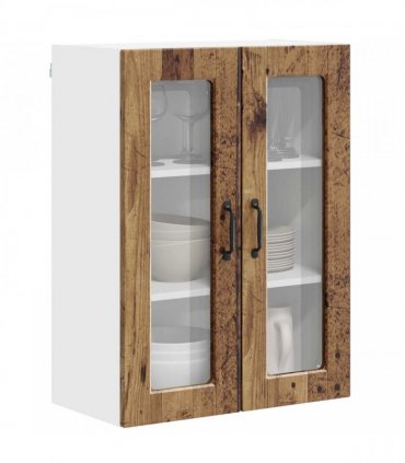 vidaXL Wall Glass Cabinet PORTO Old Wood 60 x 31 x 80 cm — Model: 1x wall glass cabinet (2 doors)