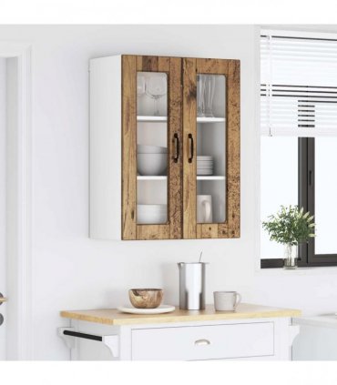 vidaXL Wall Glass Cabinet PORTO Old Wood 60 x 31 x 80 cm — Model: 1x wall glass cabinet (2 doors)