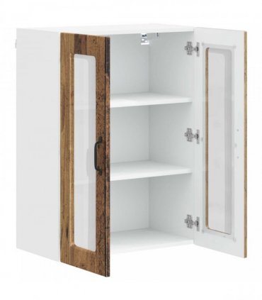 vidaXL Wall Glass Cabinet PORTO Old Wood 60 x 31 x 80 cm — Model: 1x wall glass cabinet (2 doors)
