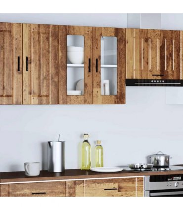 vidaXL Kitchen Wall Cabinet with Glass Door Porto Old Wood — Size: 60 x 31 x 60 cm, Model: 1x wall glass cabinet (2 doors)