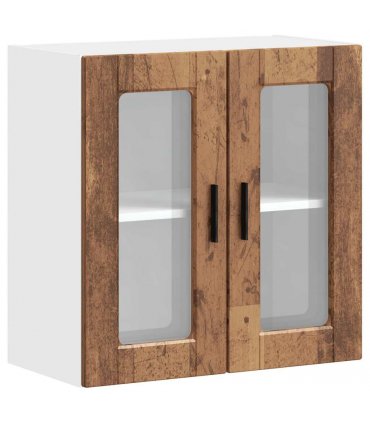 vidaXL Kitchen Wall Cabinet with Glass Door Porto Old Wood — Size: 60 x 31 x 60 cm, Model: 1x wall glass cabinet (2 doors)
