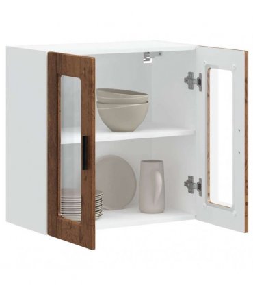 vidaXL Kitchen Wall Cabinet with Glass Door Porto Old Wood — Size: 60 x 31 x 60 cm, Model: 1x wall glass cabinet (2 doors)