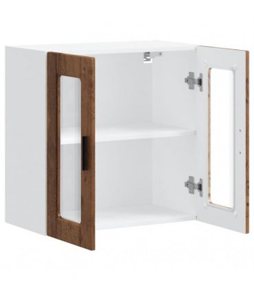 vidaXL Kitchen Wall Cabinet with Glass Door Porto Old Wood — Size: 60 x 31 x 60 cm, Model: 1x wall glass cabinet (2 doors)