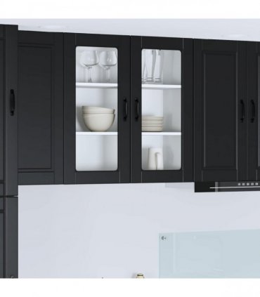 vidaXL Wall Glass Cabinet PORTO Black 80 x 31 x 80 cm Engineered Wood — Model: 1x wall glass cabinet (2 doors)