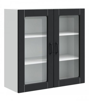 vidaXL Wall Glass Cabinet PORTO Black 80 x 31 x 80 cm Engineered Wood — Model: 1x wall glass cabinet (2 doors)