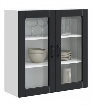 vidaXL Wall Glass Cabinet PORTO Black 80 x 31 x 80 cm Engineered Wood — Model: 1x wall glass cabinet (2 doors)