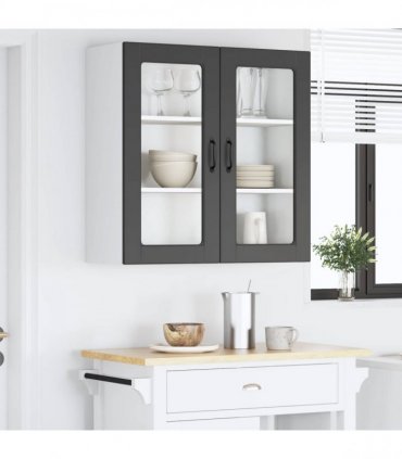 vidaXL Wall Glass Cabinet PORTO Black 80 x 31 x 80 cm Engineered Wood — Model: 1x wall glass cabinet (2 doors)