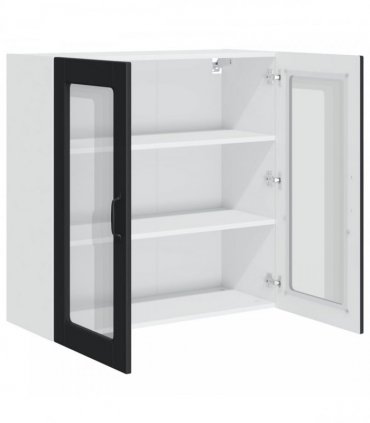 vidaXL Wall Glass Cabinet PORTO Black 80 x 31 x 80 cm Engineered Wood — Model: 1x wall glass cabinet (2 doors)