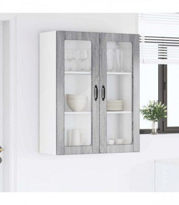 vidaXL Wall Glass Cabinet PORTO Grey Sonoma 80 x 31 x 100 cm — Model: 1x wall glass cabinet (2 doors)