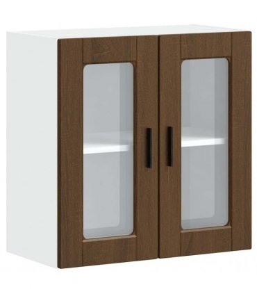 vidaXL Kitchen Wall Cabinet with Glass Door Porto Brown Oak — Size: 60 x 31 x 60 cm, Model: 1x wall glass cabinet (2 doors)