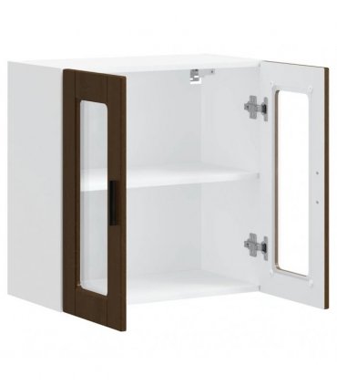 vidaXL Kitchen Wall Cabinet with Glass Door Porto Brown Oak — Size: 60 x 31 x 60 cm, Model: 1x wall glass cabinet (2 doors)