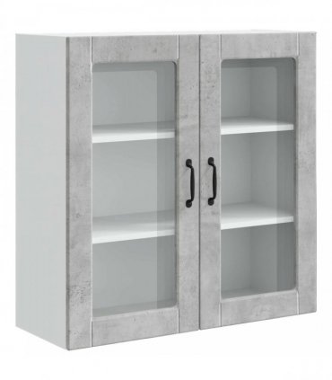 vidaXL Wall Glass Cabinet PORTO Concrete Grey 80 x 31 x 80 cm — Model: 1x wall glass cabinet (2 doors)