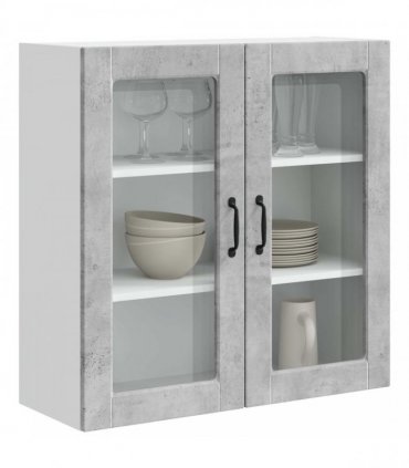 vidaXL Wall Glass Cabinet PORTO Concrete Grey 80 x 31 x 80 cm — Model: 1x wall glass cabinet (2 doors)