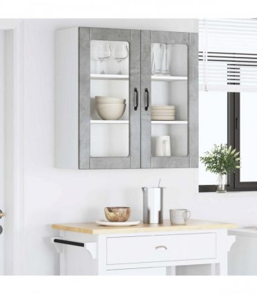 vidaXL Wall Glass Cabinet PORTO Concrete Grey 80 x 31 x 80 cm — Model: 1x wall glass cabinet (2 doors)