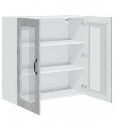 vidaXL Wall Glass Cabinet PORTO Concrete Grey 80 x 31 x 80 cm — Model: 1x wall glass cabinet (2 doors)