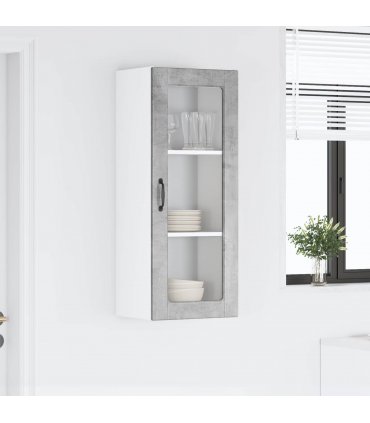 vidaXL Wall Glass Cabinet PORTO Concrete Grey 40 x 31 x 100 cm — Model: 1x wall glass cabinet (1 door)