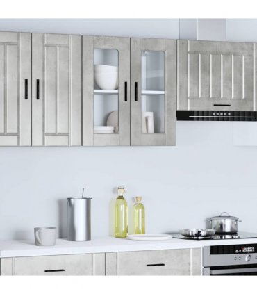 vidaXL Kitchen Wall Cabinet with Glass Door Porto Concrete Grey — Size: 60 x 31 x 60 cm, Model: 1x wall glass cabinet (2 doors)