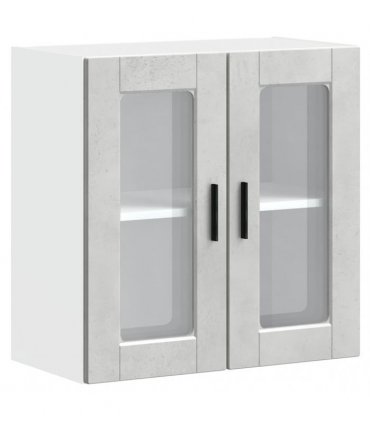 vidaXL Kitchen Wall Cabinet with Glass Door Porto Concrete Grey — Size: 60 x 31 x 60 cm, Model: 1x wall glass cabinet (2 doors)