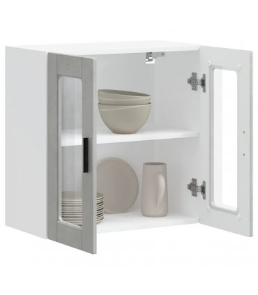 vidaXL Kitchen Wall Cabinet with Glass Door Porto Concrete Grey — Size: 60 x 31 x 60 cm, Model: 1x wall glass cabinet (2 doors)