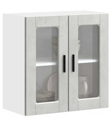 vidaXL Kitchen Wall Cabinet with Glass Door Porto Concrete Grey — Size: 60 x 31 x 60 cm, Model: 1x wall glass cabinet (2 doors)