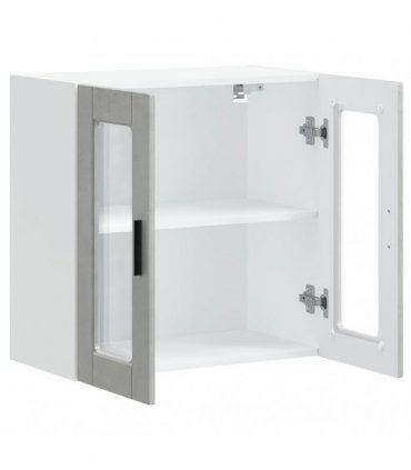 vidaXL Kitchen Wall Cabinet with Glass Door Porto Concrete Grey — Size: 60 x 31 x 60 cm, Model: 1x wall glass cabinet (2 doors)